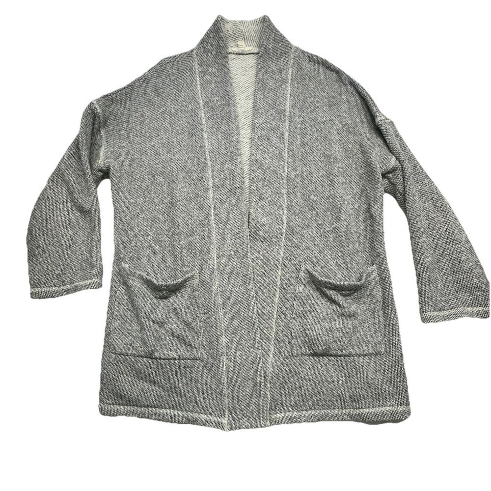 Eileen Fisher Cardigan Size M Grey Heather Organic Cotton Terry Collar Jacket - Picture 2 of 8